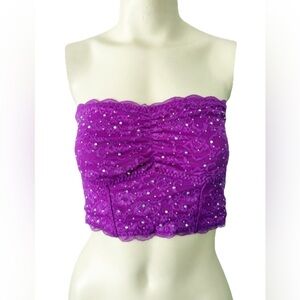 Victoria's Secret PINK Bedazzled Lace Bandeau Bra Top Tube Top Purple Women’s L